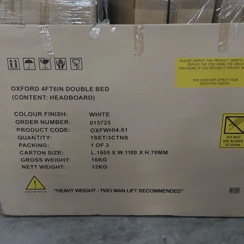 BOXED OXFORD 4'6" DOUBLE BED - WHITE (3 BOXES)