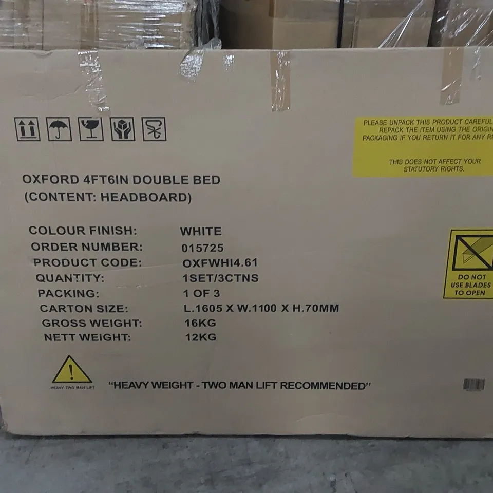 BOXED OXFORD 4'6" DOUBLE BED - WHITE (3 BOXES)