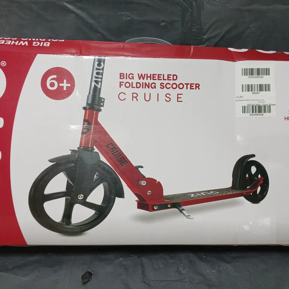 ZINC BIG WHEELED FOLDING CRUISE SCOOTER - RED RRP £69.99