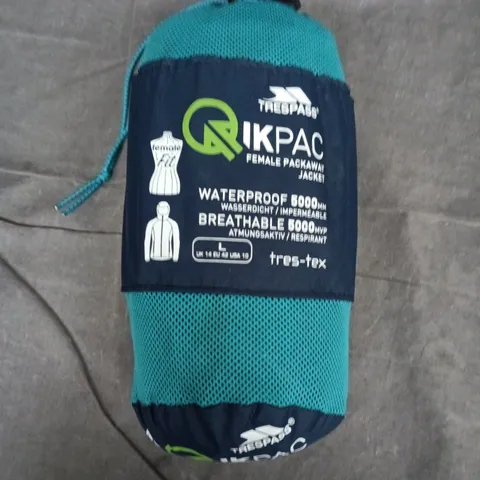 TRES-TEX WOMEN'S PACKAWAY JACKET – TURQUOISE WITH NAVY PANELS, PACKABLE (SIZE L)