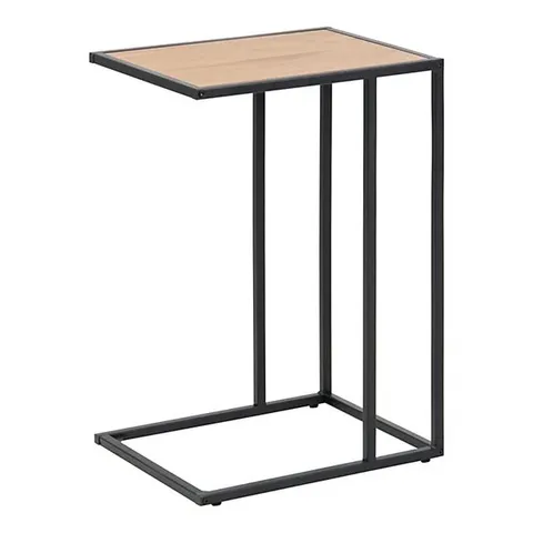 BOXED SEAFORD BLACK METAL SIDE TABLE WITH OAK TOP