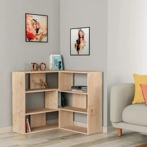BOXED MOLLY MODERN CORNER MULTIPURPOSE BOOKCASE DISPLAY UNIT NO.3 - OAK COLOUR (2 BOXES)