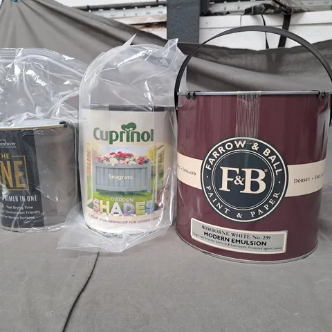 LOT OF 5 PAINT PRODUCTS TO INCLUDE FARROW & BALL, CUPRINOL AND THE RAINBOW