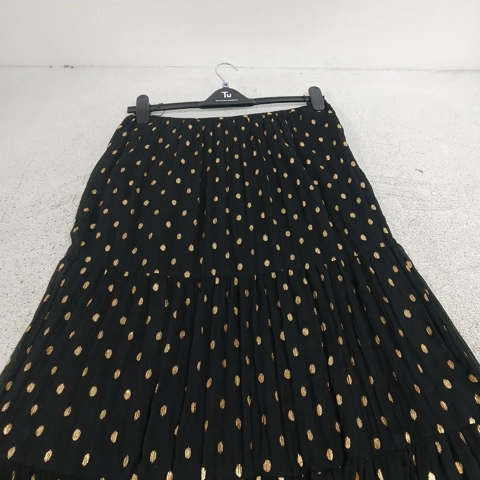 TU WOMEN’S BLACK SKIRT WITH GOLD POLKA DOTS, UK 16