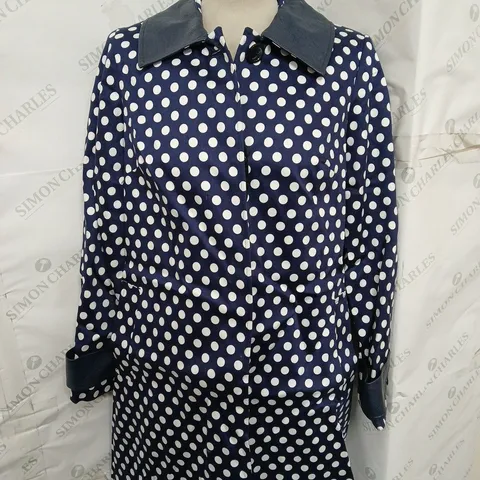 HELENE BERMAN POLKA DOT MAC JACKET IN NAVY SPOT SIZE 12