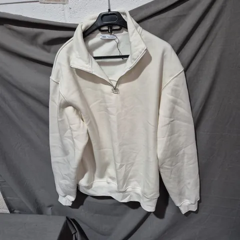 ZARA CREAM ZIP-NECK FLEECE JACKET, UK 12 (EU 40) – WOMEN'S