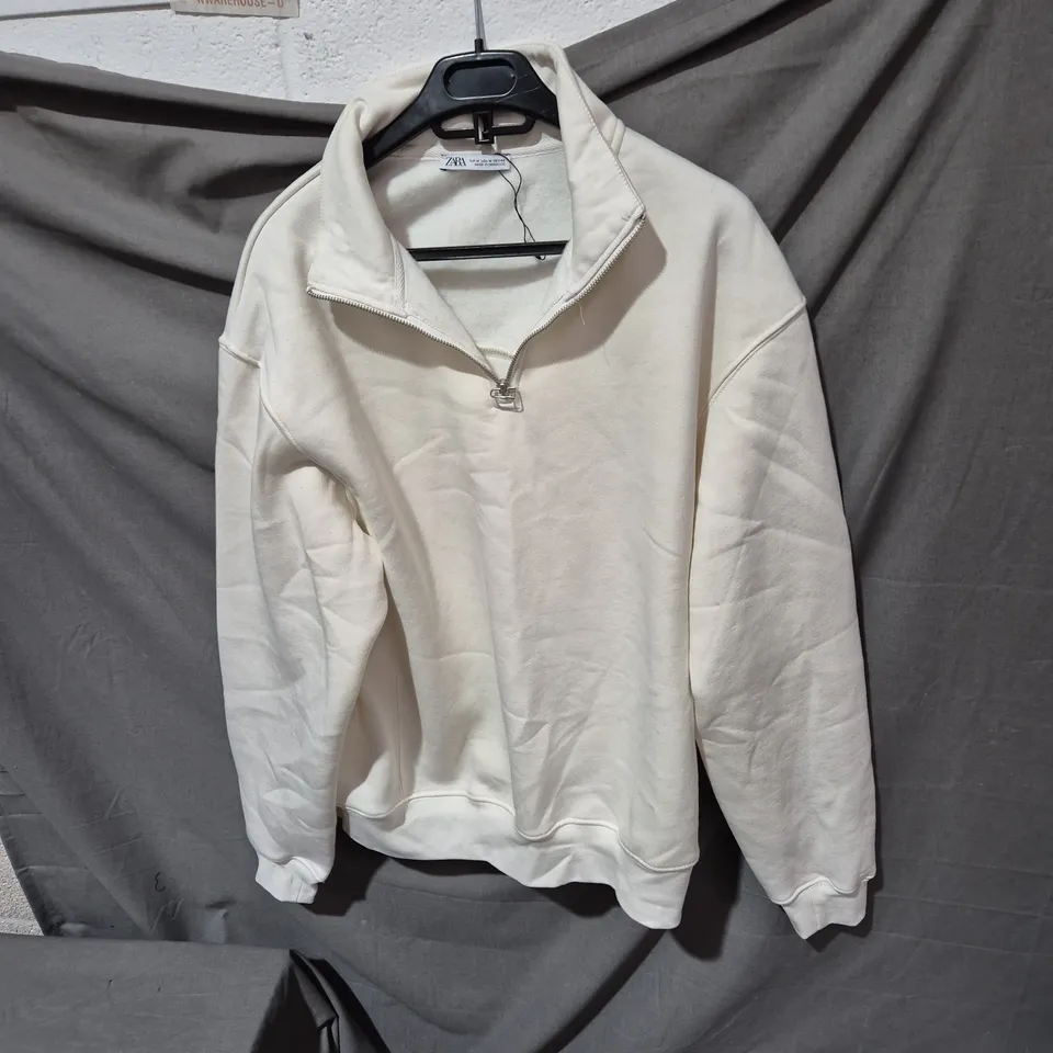 ZARA CREAM ZIP-NECK FLEECE JACKET, UK 12 (EU 40) – WOMEN'S