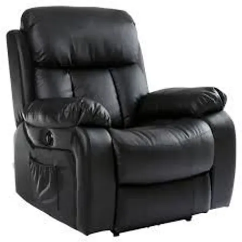 BOXED CHESTER BLACK FAUX LEATHER MANUALLY RECLINING ARMCHAIR 