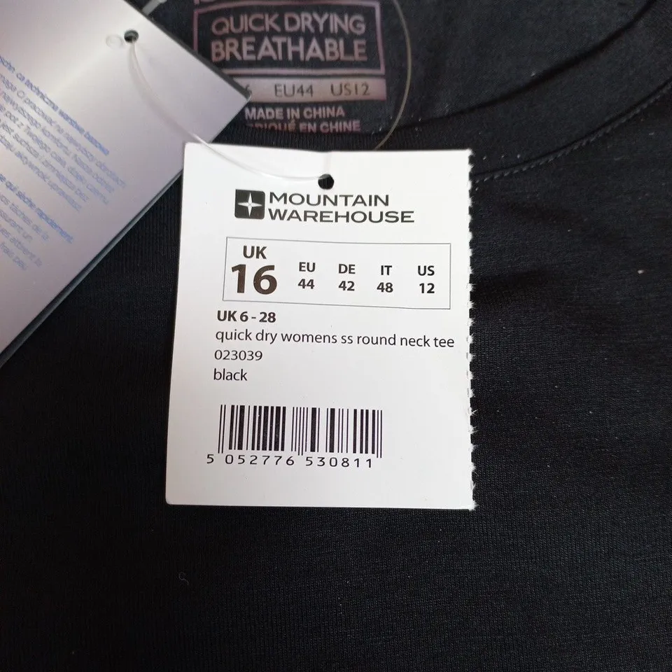 Mountain Warehouse Active Women's Quick Dry Round-Neck Tee – Black, UK 16 (EU 44)