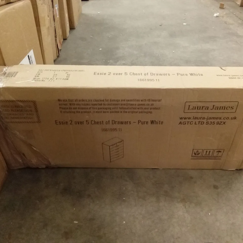 BOXED ESSIE 2 OVER 5 CHEST OF DRAWERS - PURE WHITE (1 BOX)