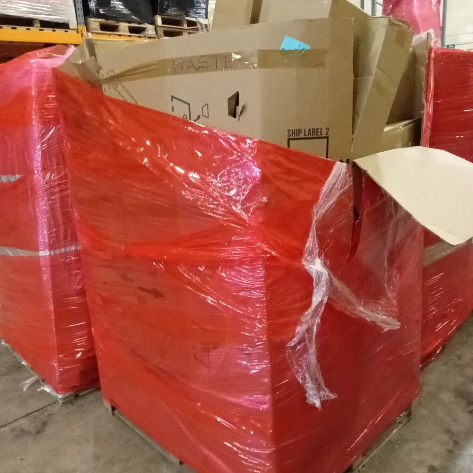 PALLET OF ASSORTED HOUSEHOLD GOODS AND PRODUCTS TO INCLUDE; GRAIN GRINDER, CEILING FAN WITH LIGHT, BOXED FURNITURE ETC