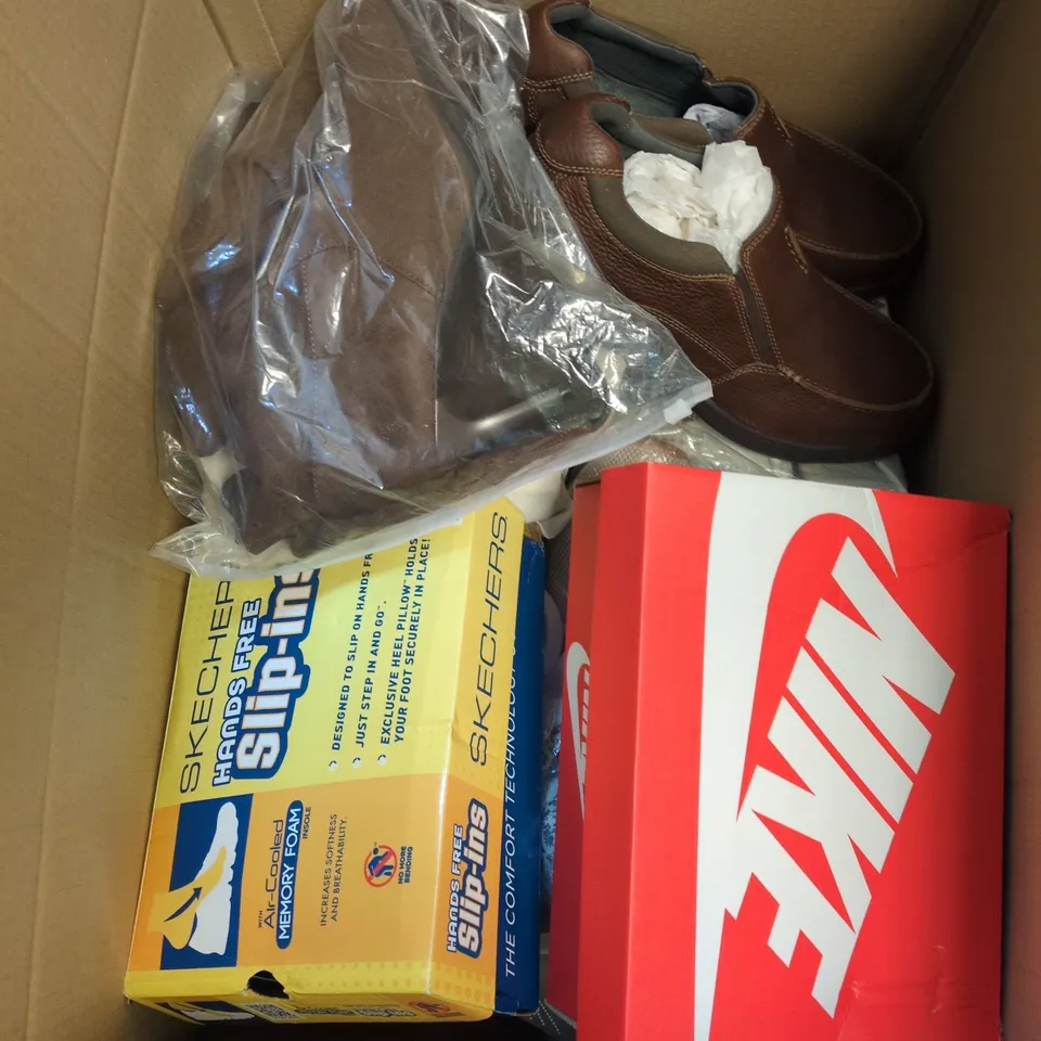 BOX CONTAINING APPROXIMATELY 10 PAIRS OF SHOES INCLUDING BRANDS SUCH AS NIKE, SKETCHERS ETC. 