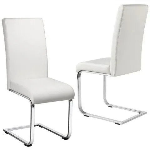 BOXED PAIR OF FAUX LEATHER DINING CHAIRS WITH CHROME LEGS -BLACK-