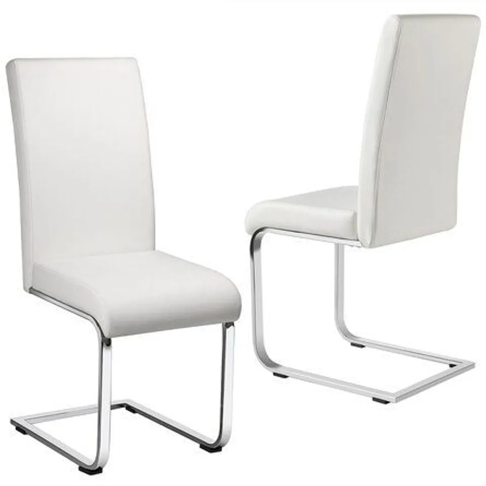 BOXED PAIR OF FAUX LEATHER  DINING CHAIRS WITH CHROME LEGS -BLACK-