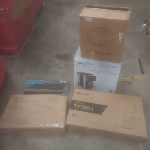 PALLET OF ASSORTED HOUSEHOLD GOODS AND PRODUCTS TO INCLUDE; VIYNL FLOOR CUTTER, TV MOUNT STAND, COMPUTER KEYBOARD, FOOT MASSAGER ETC