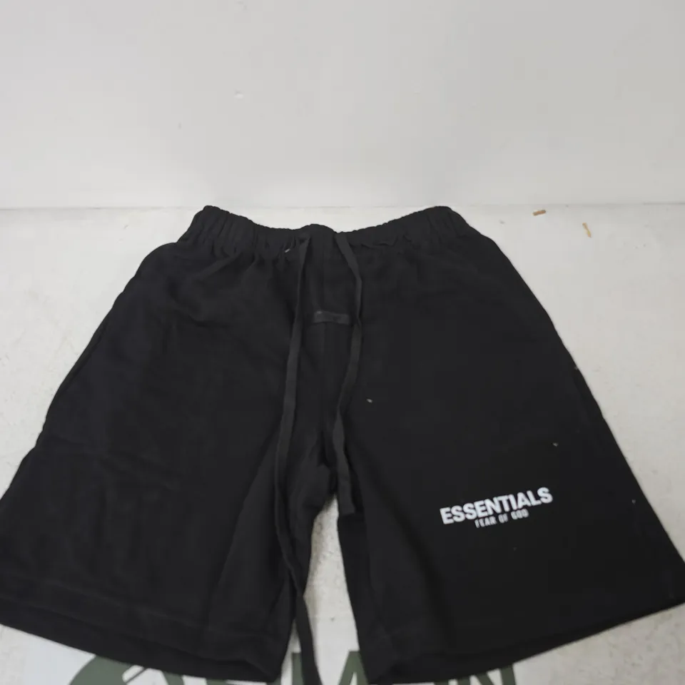 ESSENTIALS BY FEAR OF GOD BLACK DRAWSTRING SHORTS 