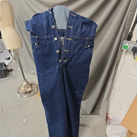 WAREHOUSE DENIM BUTTON-THROUGH COLLARED WIDE-LEG JUMPSUIT – AUTHENTIC MIDWASH, UK 12