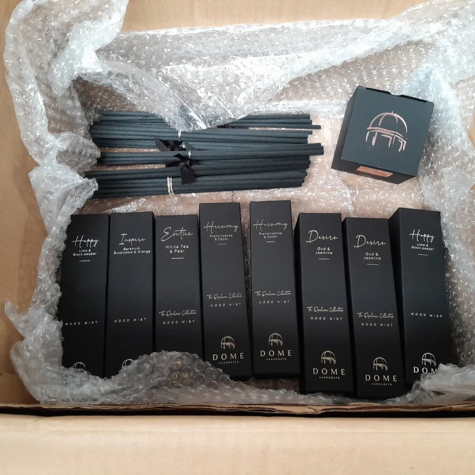 COLLECTION OF DOME HARROGATE ROOM MISTS AND INCENSE STICKS to include room mist bottles, incense sticks, wax melts