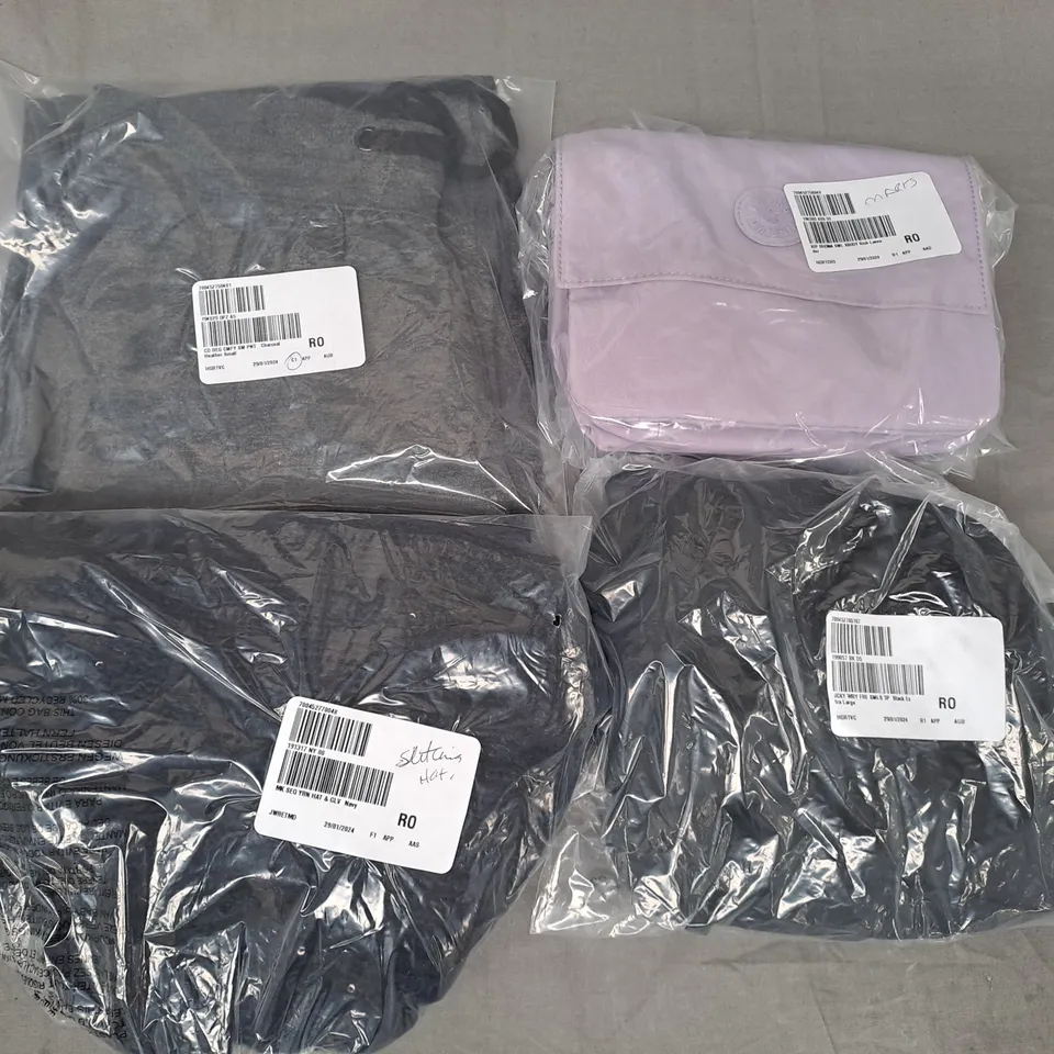 BOX OF APPROXIMATELY 15 ASSORTED CLOTHING AND FASHION ITEMS IN VARIOUS STYLES, SIZES, AND COLOURS TO INCLUDE RUTH LANGSFORD, KIM & CO, ETC
