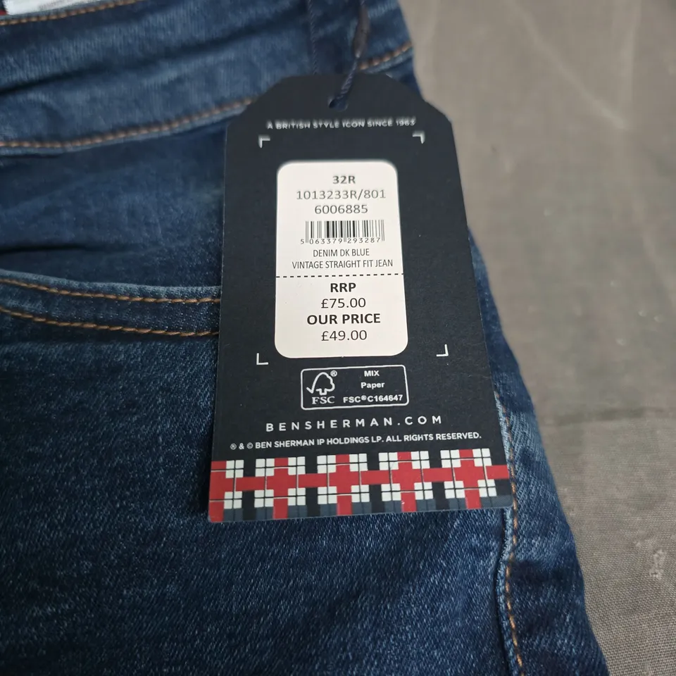 BEN SHERMAN DENIM JEANS – VINTAGE STRAIGHT FIT, DARK DENIM, 32R