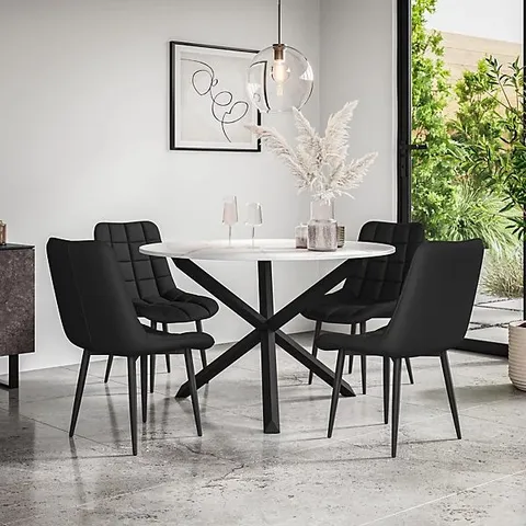 BOXED MALVERN ROUND DINING TABLE - MARBLE-EFFECT TOP WITH BLACK LEGS (2 BOXES)