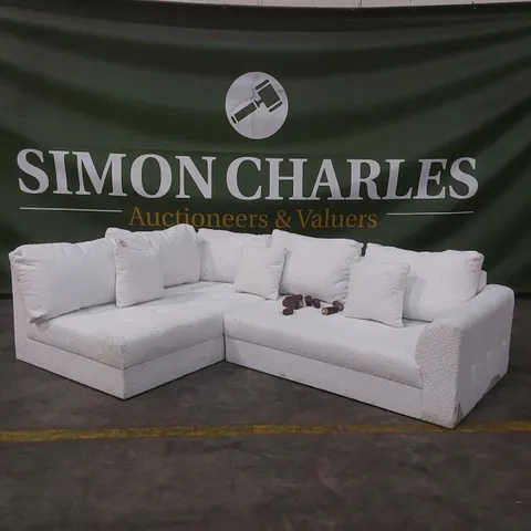QUALITY DESIGNER FABRIC UPHOLSTERED WHITE CORNER SOFA