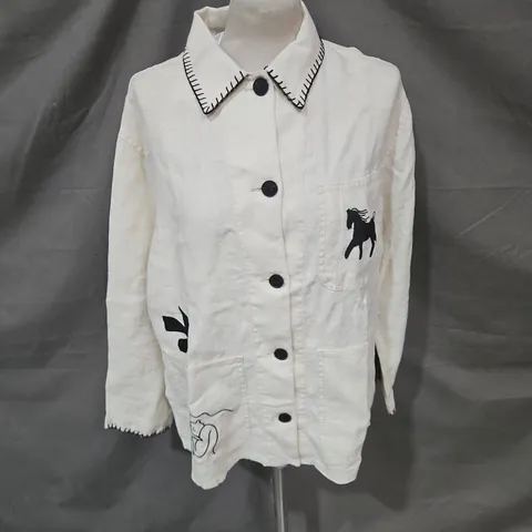 ZARA LINEN LOOK EMBROIDERED SHIRT IN CREAM SIZE M