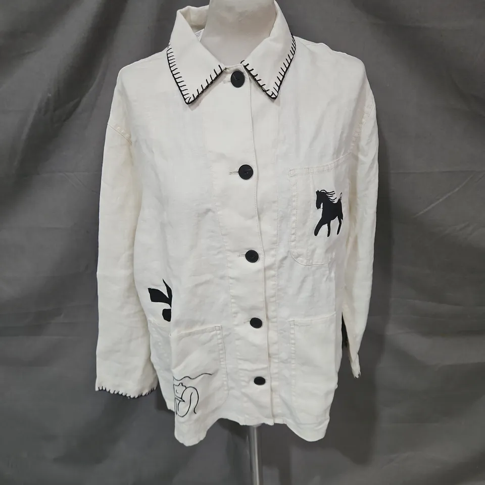 ZARA LINEN LOOK EMBROIDERED SHIRT IN CREAM SIZE M