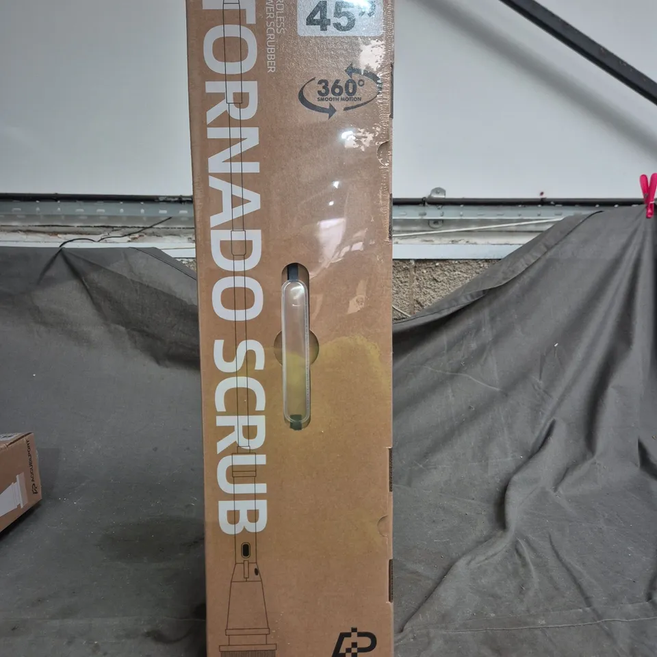 ACCUEIPORT TORNADO SCRUB CORDLESS POWER SCRUBBER – BOXED, 360° MOTION, ADJUSTABLE HEAD TO 45°