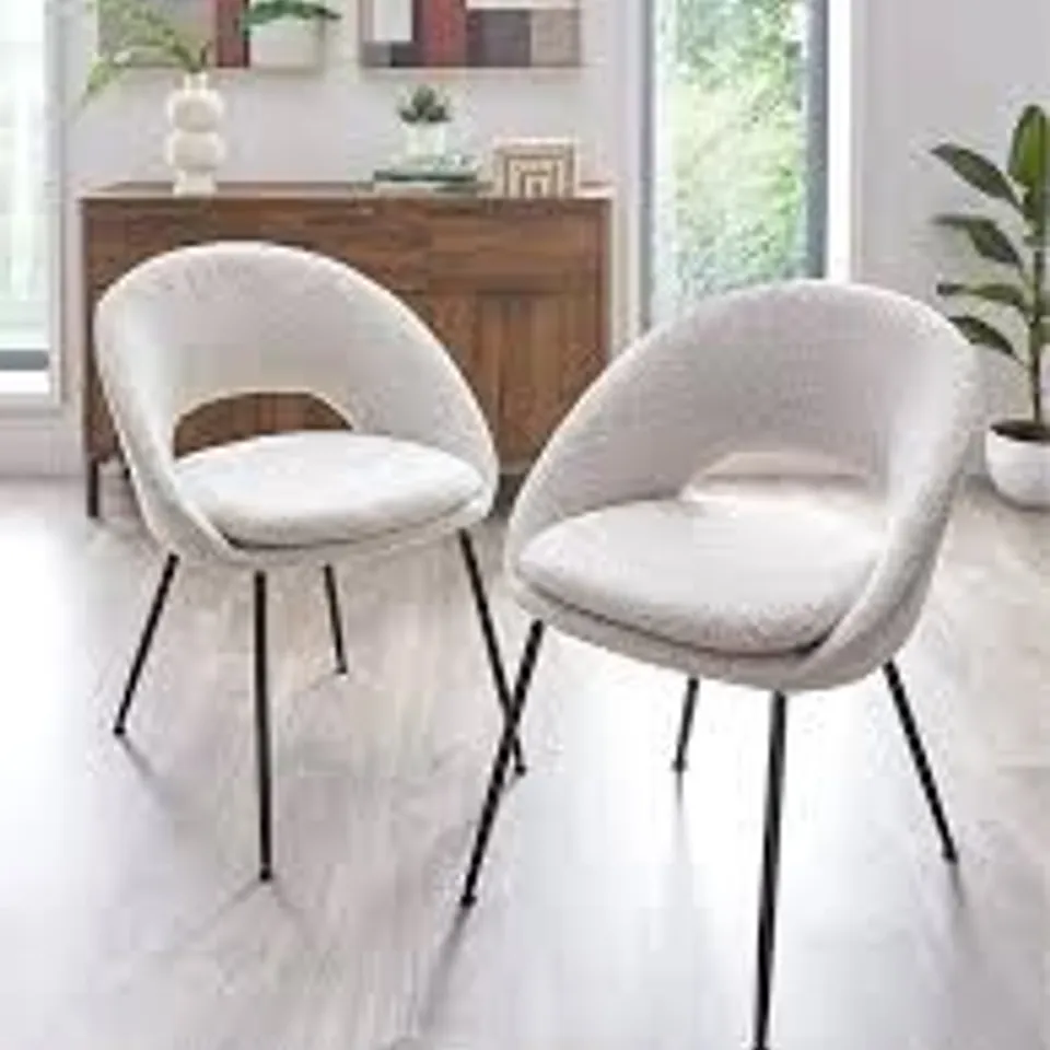 PAIR OF AURELIA BOUCLE DINING CHAIRS - CREAM/BLACK