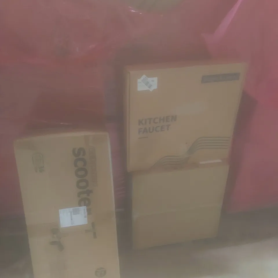 PALLET OF ASSORTED HOUSEHOLD GOODS AND PRODUCTS TO INCLUDE;SCOOTER,KITCHEN FAUCET,CEILING FAN