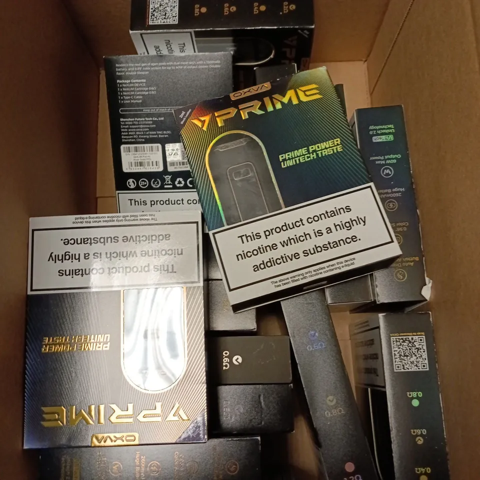APPROXIMATELY 15 ASSORTED E-CIGARETTE PRODUCTS TO INCLUDE - VPRIME, NEXLIM ETC 