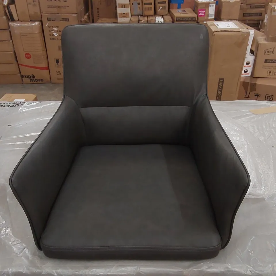 BOXED PAIR OF DARK GREY FAUX LEATHER UPHOLSTERED SIDE/DINING CHAIRS (1 BOX)