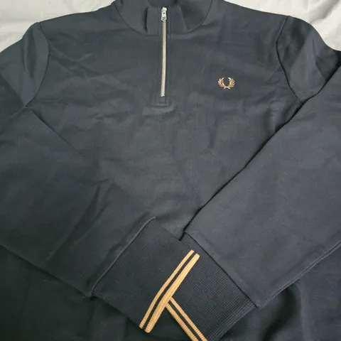 FRED PERRY NAVY QUARTER-ZIP KNIT PULLOVER- SIZE L