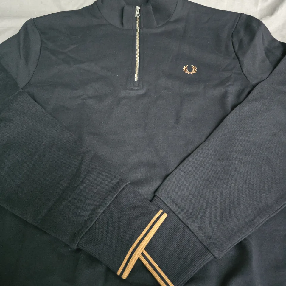 FRED PERRY NAVY QUARTER-ZIP KNIT PULLOVER- SIZE L