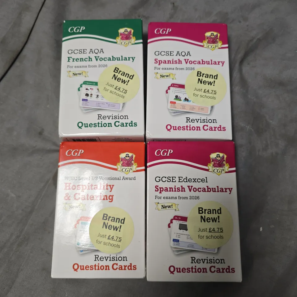 SET OF 4 CGPO GCSE AQA REVISION CARDS INCLUDES LANGUAGE AND HOSPITATLITY AIDS