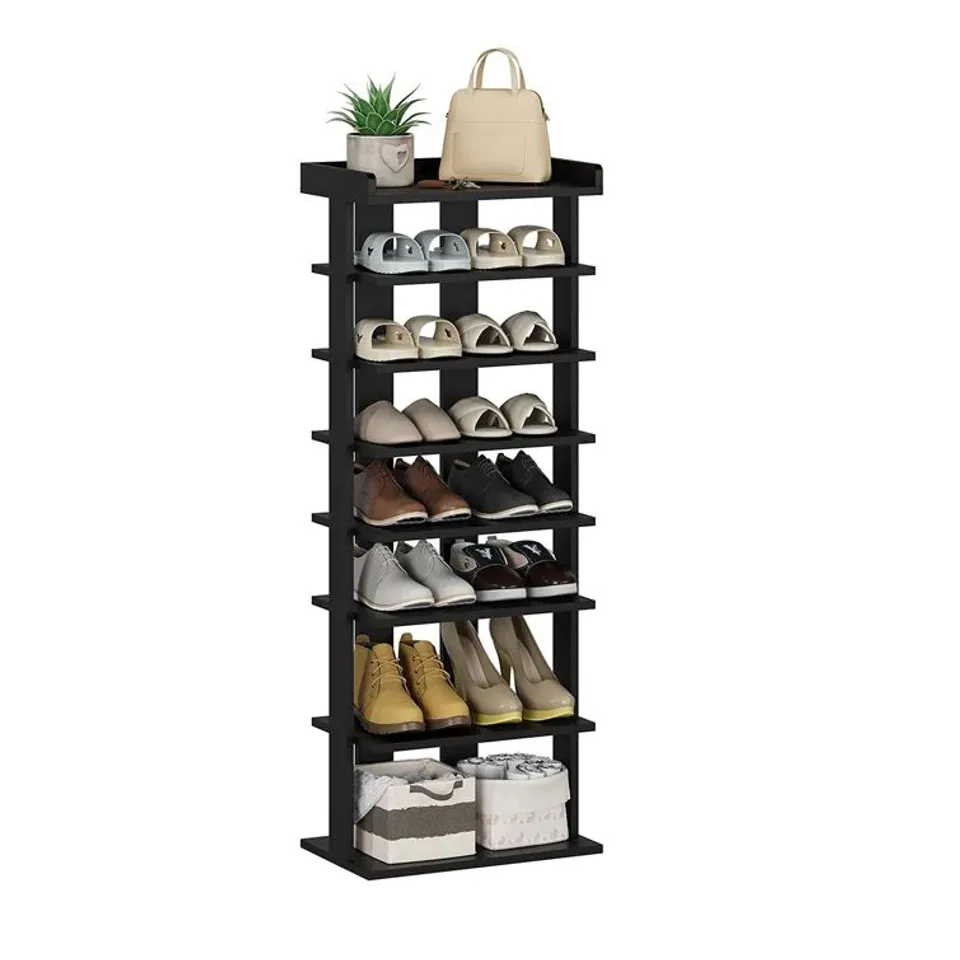 BOXED WOODEN 14 PAIR SHOE RACK - BLACK (1 BOX)
