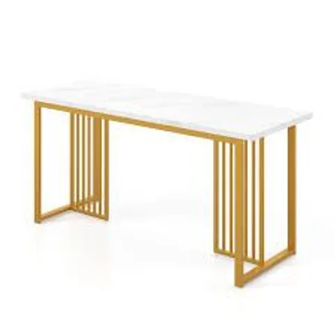 BOXED MODERN DINING TABLE WITH FAUX MARBLE TABLETOP FOR 6-8 PEOPLE-WHITE