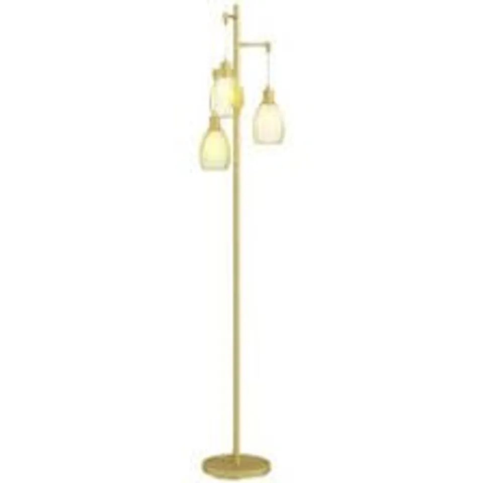 BOXED COSTWAY 3-BULB FLOOR LAMP WITH 3 E26 A19 BULBS AND ADJUSTABLE LAMPSHADES-GOLDEN