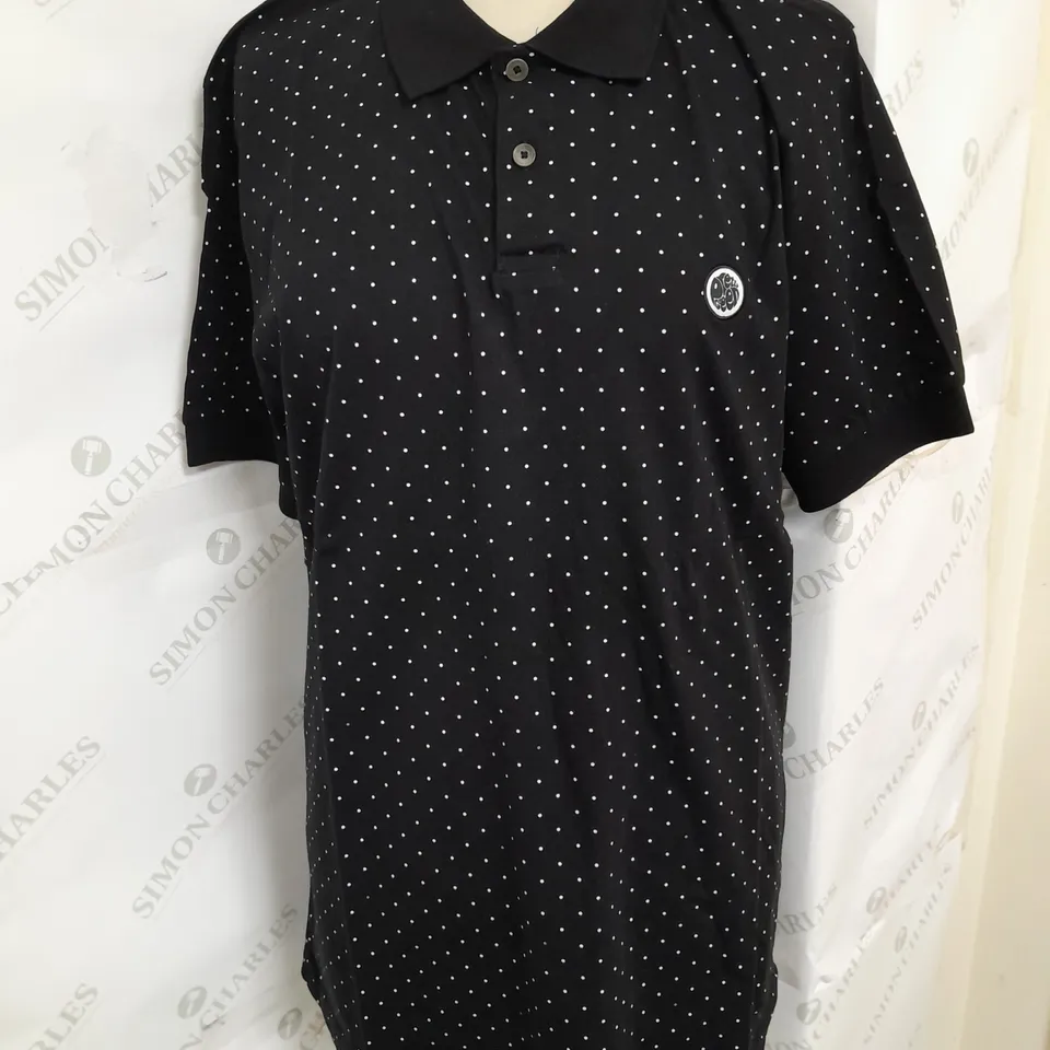 PRETTY GREEN POLKA DOT POLO SHIRT IN BLACK SIZE L