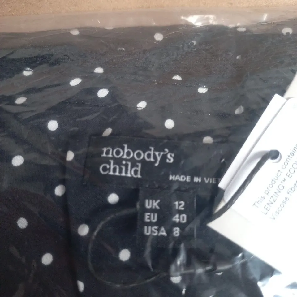 NOBODY'S CHILD GINNY MINI DRESS – UK 12 (EU 40, USA 8) NAVY POLKA DOT