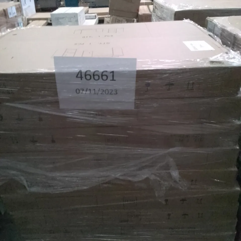 UNPROCESSED PALLET OF ASSORTED HOUSEHOLD GOODS TO INCLUDE L SHAPED DESK