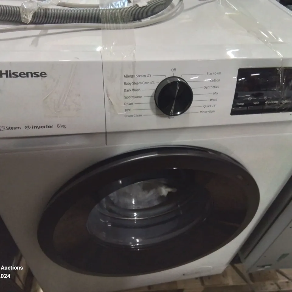 HISENSE-WFQP6012EVM-FREESTANDING-6 KG-FRONT LOAD DURABLE INVERTER WASHING MACHINE-STEAM WASH-QUICK WASH-15 WASHING PROGRAMS-1200 RPM-WHITE-ENERGY RATING C