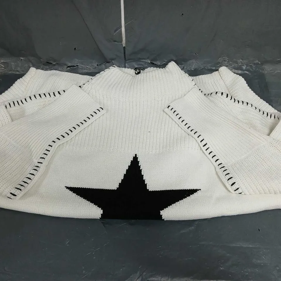 MINT VELVET KNIT COTTON STAR JUMPER IN IVORY/BLACK SIZE XL