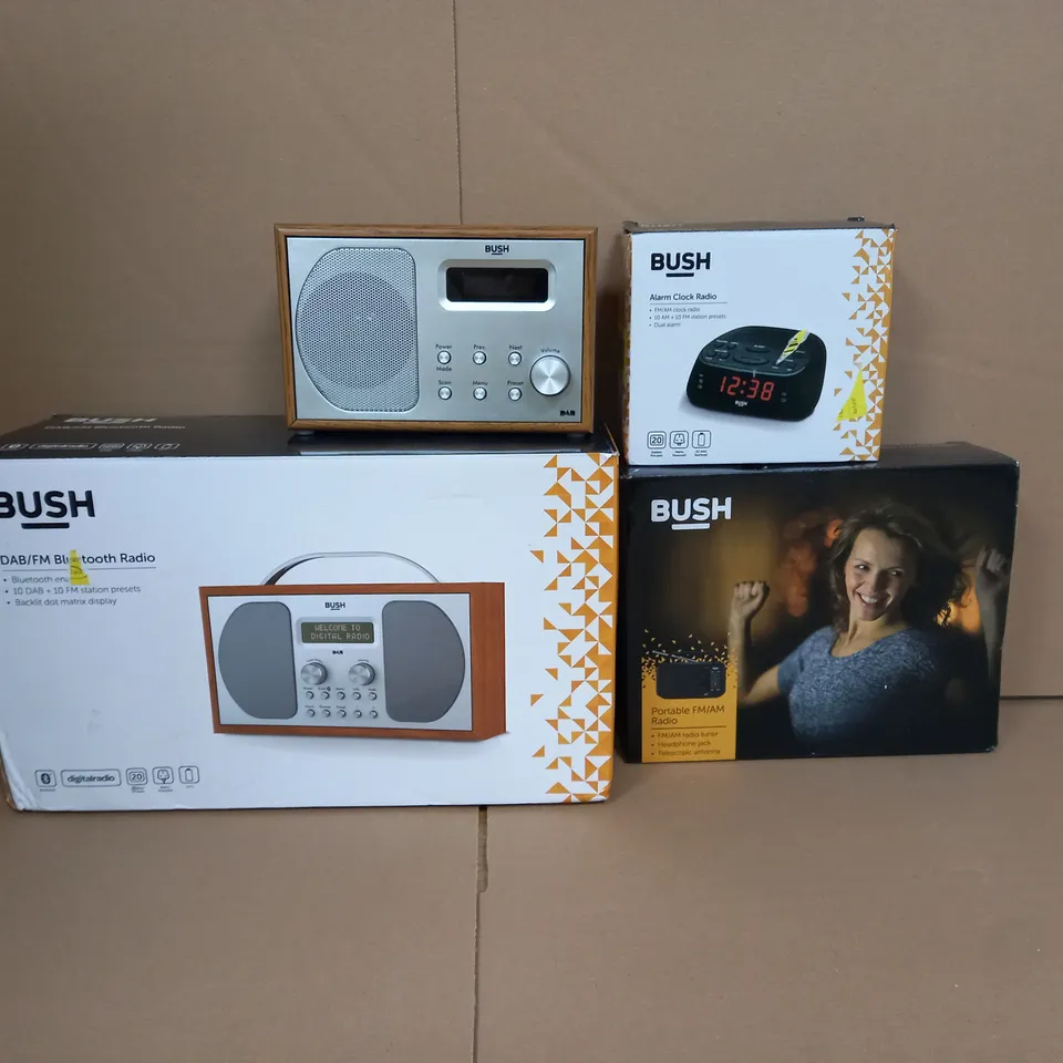 BOX OF APPROX 8 ASSORTED BUSH ITEMS TO INCLUDE - ALARM CLOCK ,BLUETOOTH RADIO , PORTABLE FM/AM RADIO ETC
