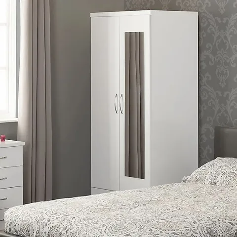 BOXED NEVADA MIRRORED 2 DOOR 1 DRAWER WARDROBE WHITE GLOSS (2 BOXES)