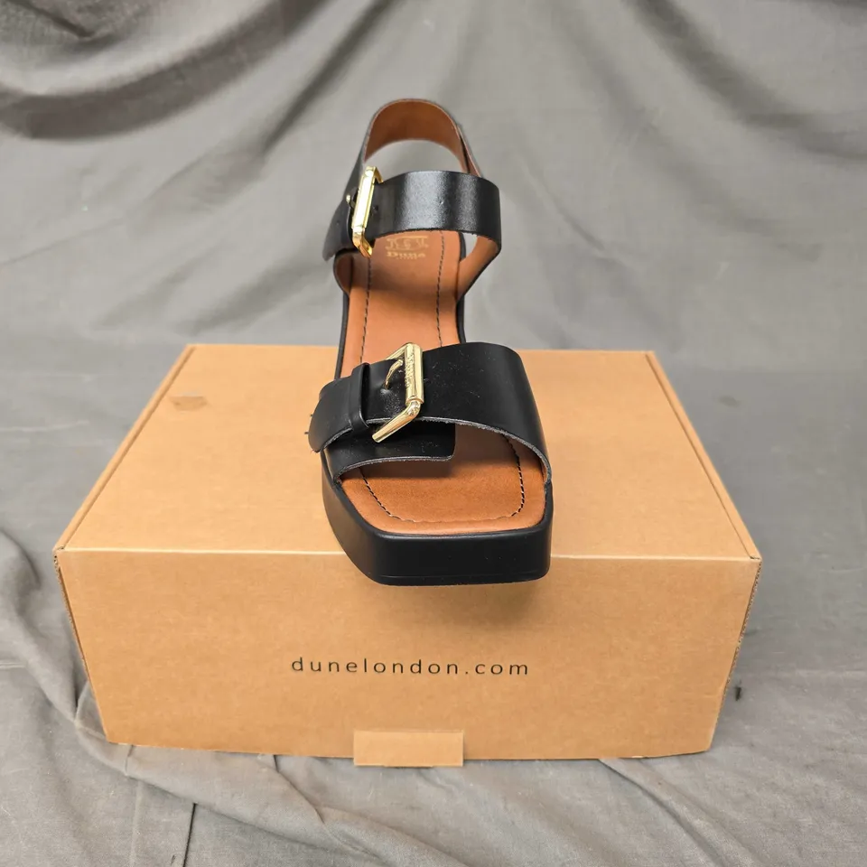 BOXED PAIR OF DUNE JENIES BUCKLE PLATFORM HEEL SHOE - 7