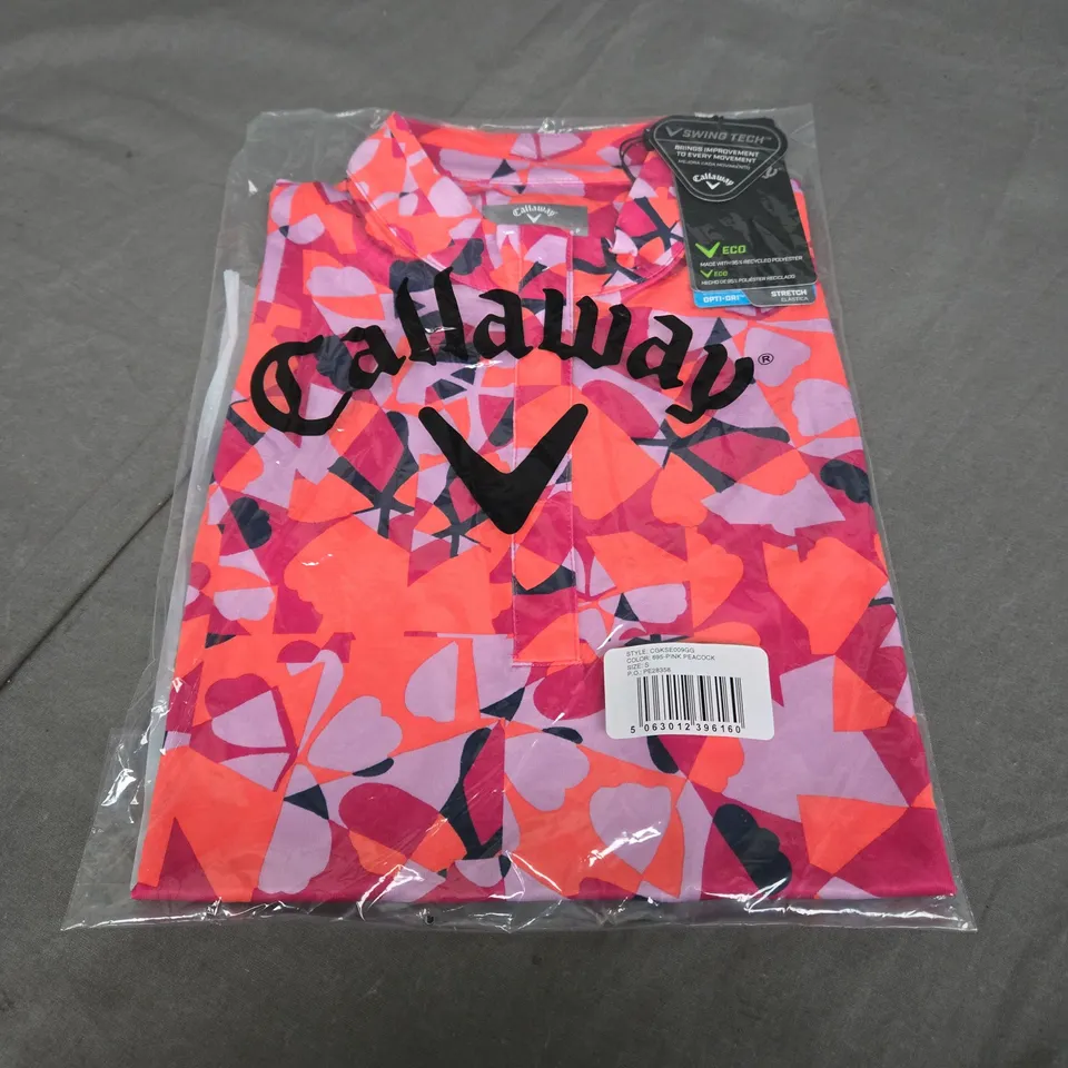 SEALED CALLAWAY LADIES GEOMETRIC FLORAL SLEEVELESS POLO SHIRT - SMALL