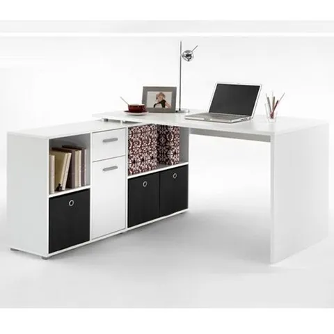 BRAND NEW BOXED FLEXI WOODEN CORNER COMPUTER DESK IN WHITE (2 BOXES)