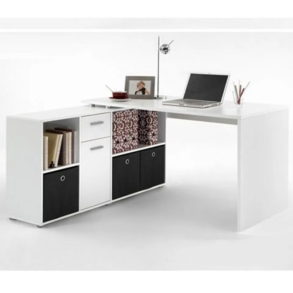 BRAND NEW BOXED FLEXI WOODEN CORNER COMPUTER DESK IN WHITE (2 BOXES)